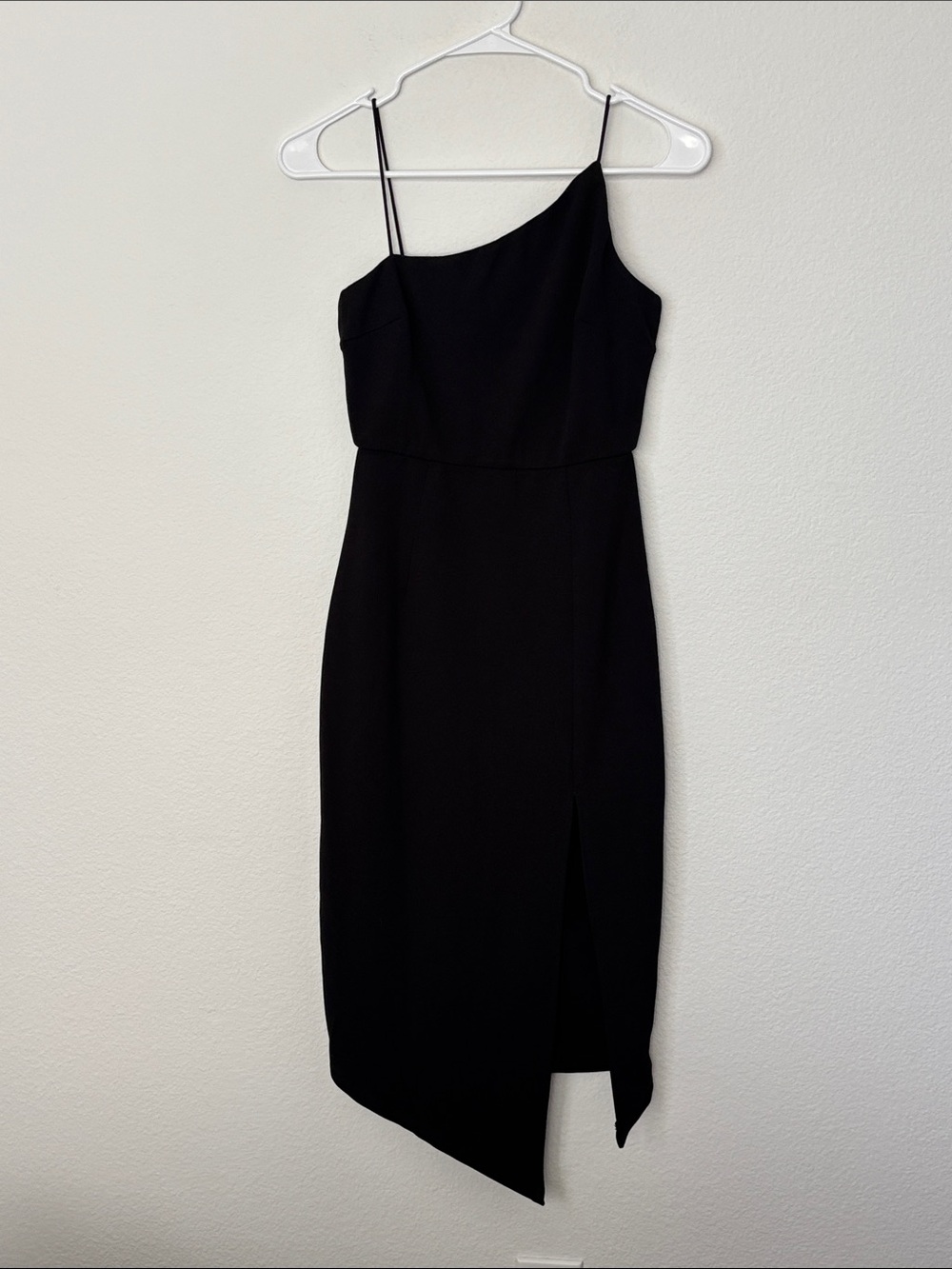 Princess Polly Black Asymmetrical Midi Dress with Side Slit Spaghetti Straps